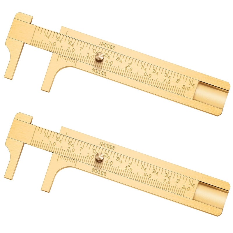 Konohan 2 Pcs Brass Vernier Caliper Pocket Handy Caliper Measuring Mini Tool Double Scale Sliding Gauge Metal Pocket Ruler for Bead Wire Jewels Rings Measurement - Image 1